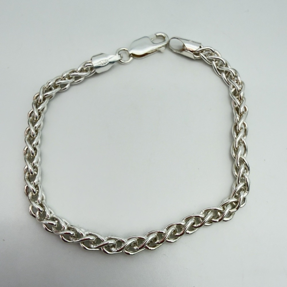 Vtg Italy 925 Sterling Silver Spiga Wheat Rope Chain Bracelet 7" Designer Signed